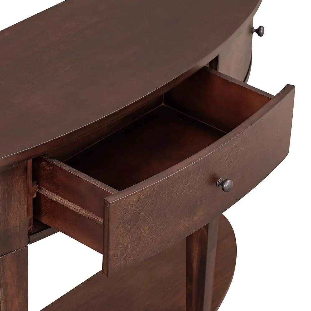 Half-Moon Console Table, Retro Sofa Table With 3 Storage Drawers And Shelf, Solid Wood Side Table For Entryway Living Room
