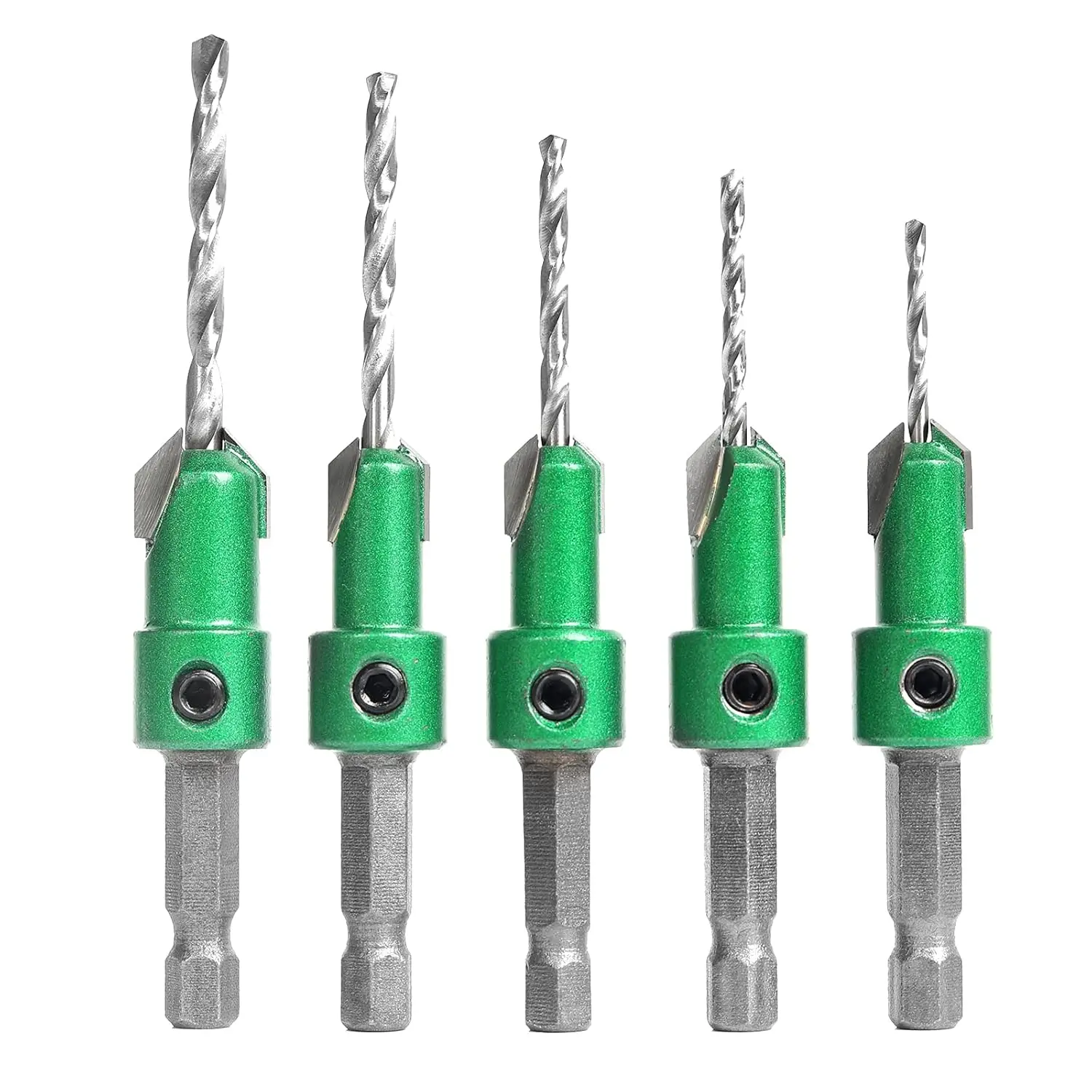 Pro Countersink Drill Bit Set #4,6,8,10,12, 5-Piece for Wood, HSS Reamer with Hex Key
