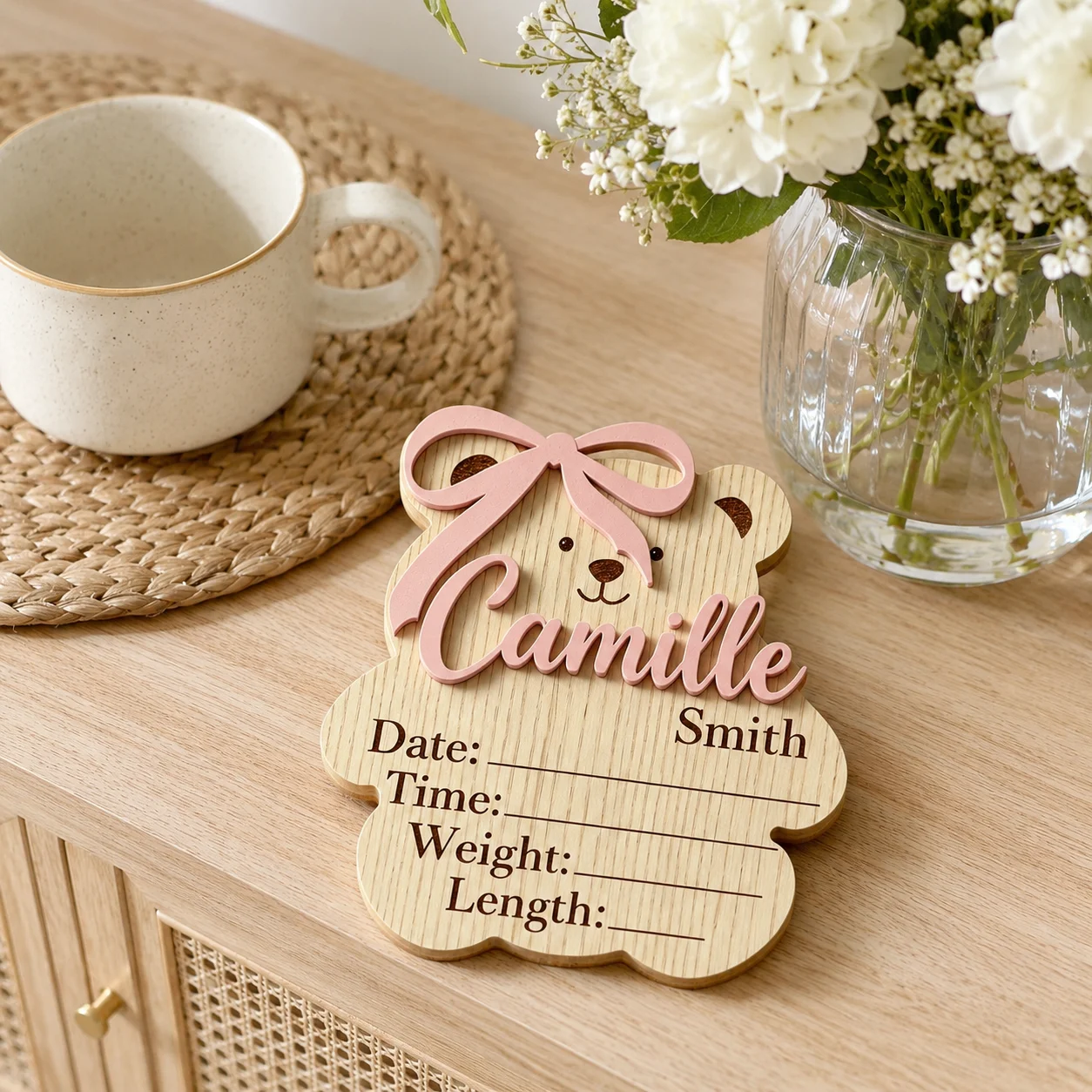 Baby Nursery Keepsake - Plakat Nama Kayu Berbentuk Beruang untuk