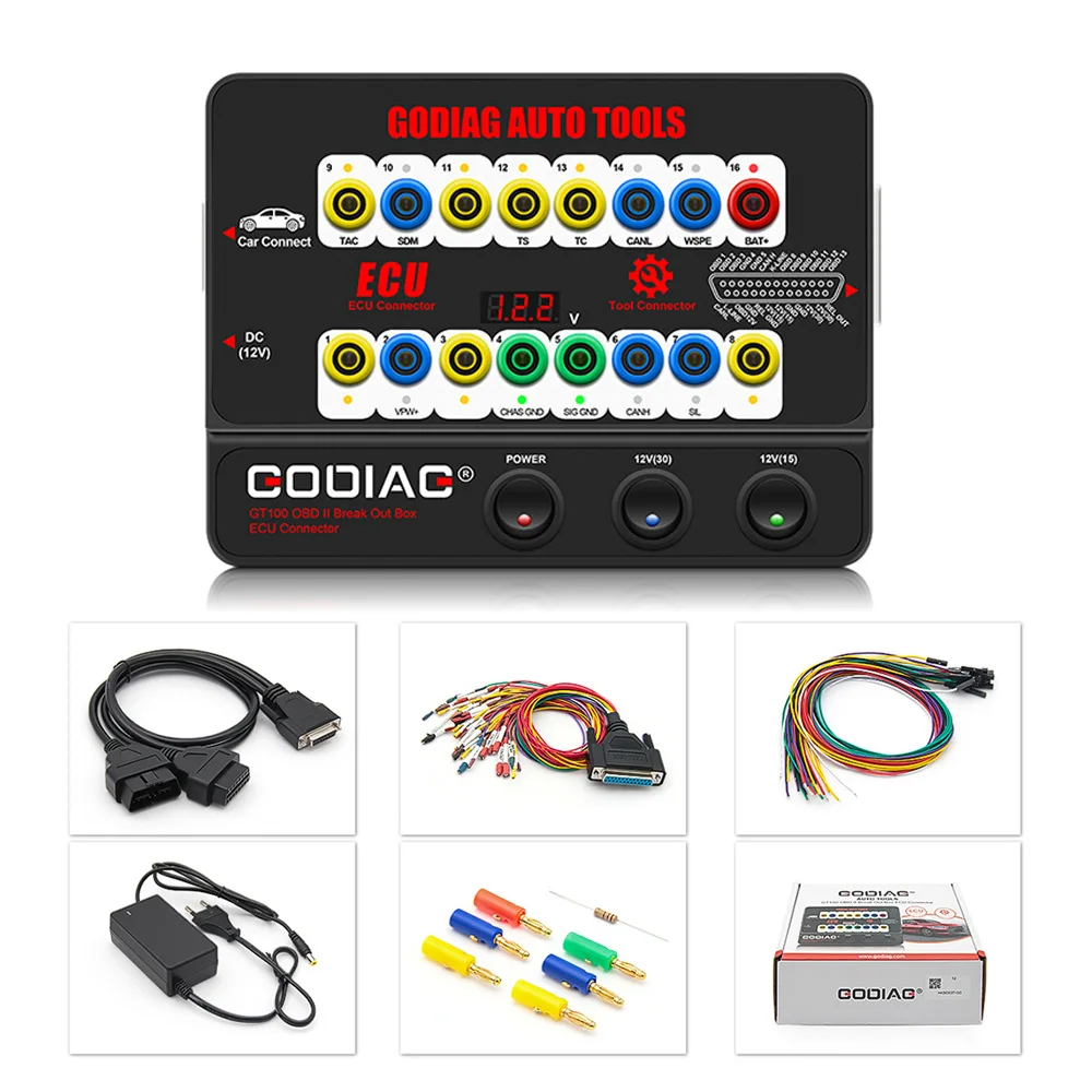 GT100 Auto Tools OBDII Break Out Box ECU Connector for OBDII Protocol Communication Detection OBDII Breakout Box Work with VVDI2