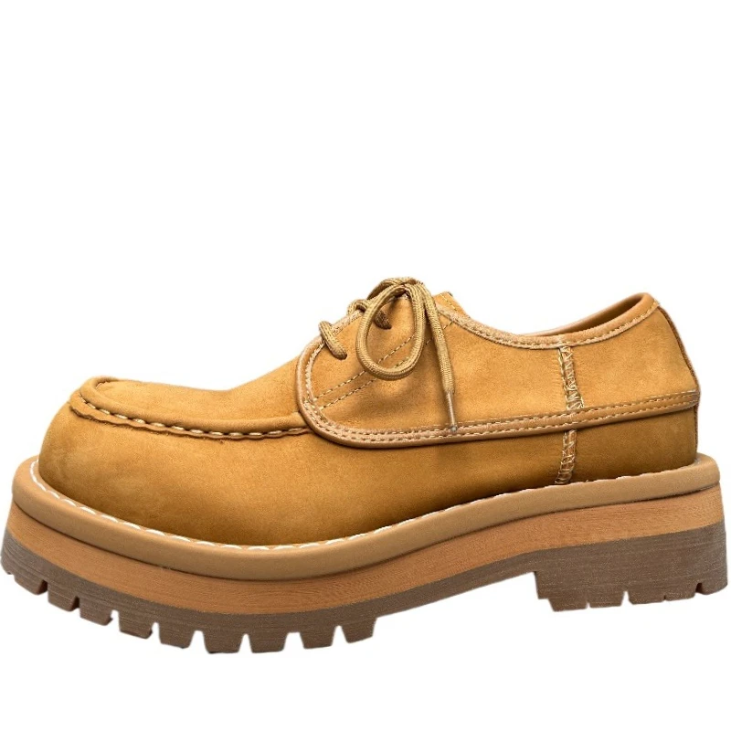 

Мужская обувь для инструментов. Удобная обувь, увеличивающая рост. Мужские повседневные туфли дерби из воловьей кожи желто-коричневого цвета на толстой подошве.
