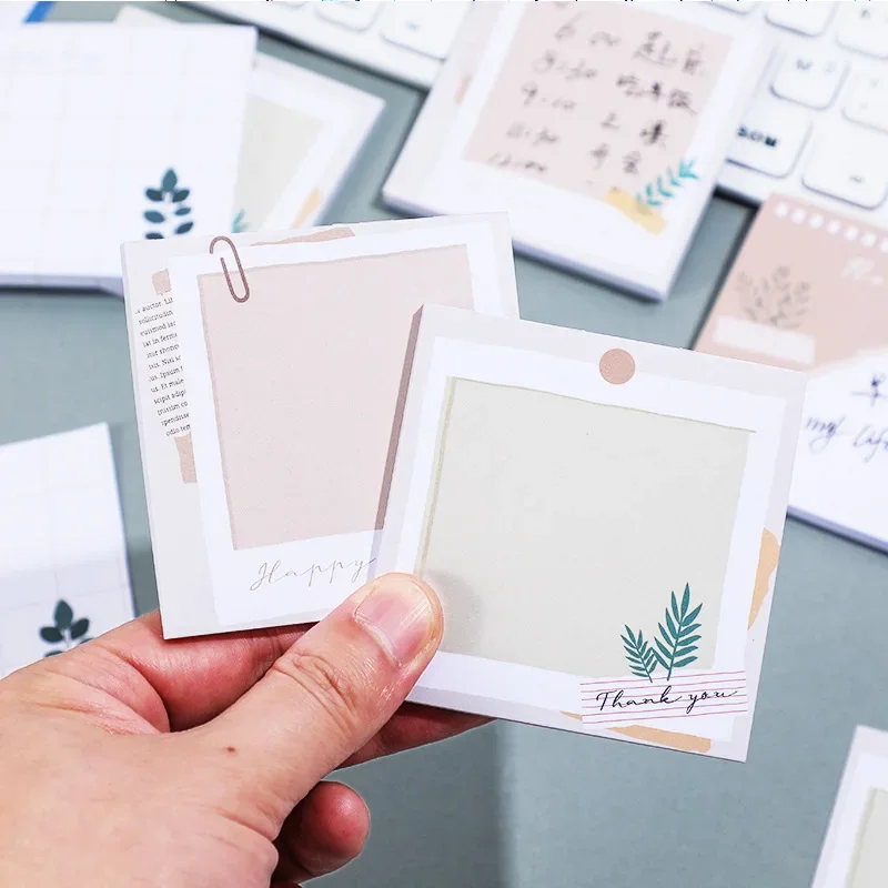 50 Sheets Spring Leaves Sticky Notes Cute Cartoon Self-stick Memo Note Memo Pad for School Supply Office Notebook Memopad