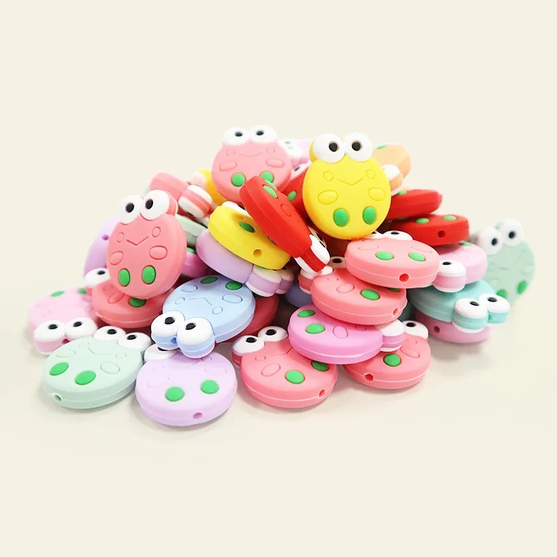 10pcs Frog Head Silicone Focal Beads DIY Necklaces Pacifier Chain Ballpoint Pen Accessory Food Grade Soft Silicone Bead for Baby