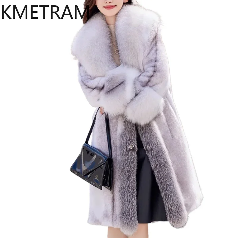 Real Whole Cross Mink Fur Coat Women Luxury Fox Fur Collar New in Outerwears High Quality Winter Clothes Fourrures Femmes 2025