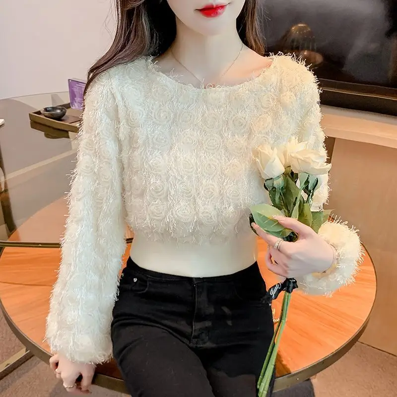 

2025 Winter New Western Style Waist Lantern Long Sleeve with Velvet Design Round Neck Hoodie for Women