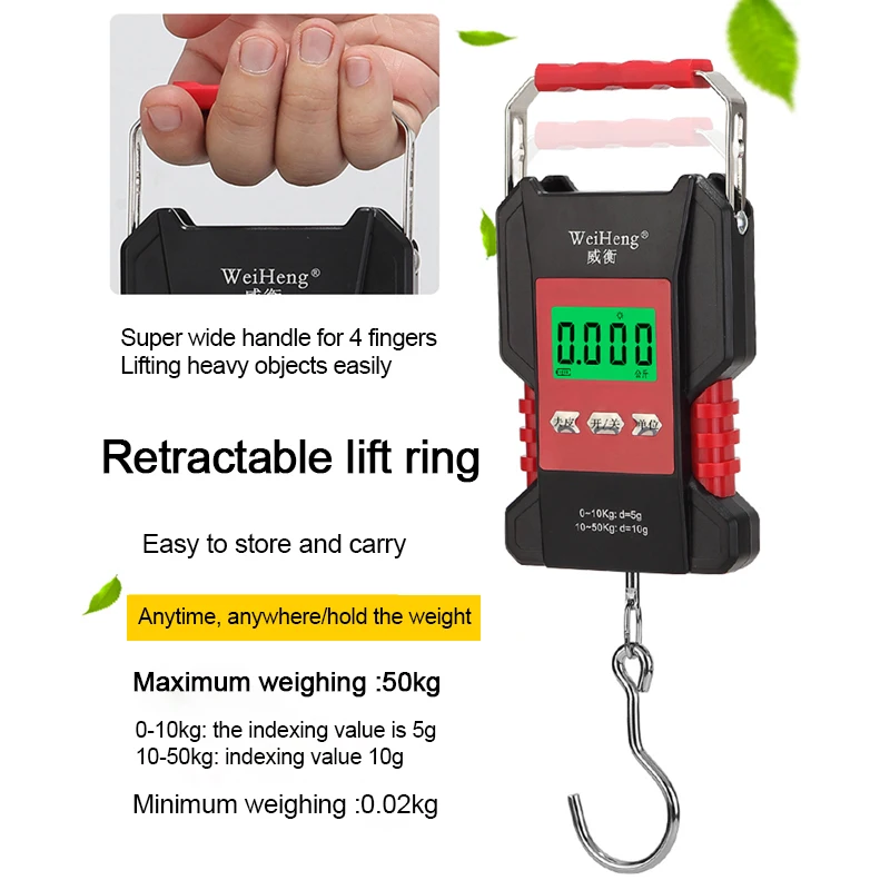 New Digital Hanging Hook Scales 50kg LCD USB Rechargeable Weighting Luggage Scale Waterproof Electronic Scale Built in 1.5M Tape