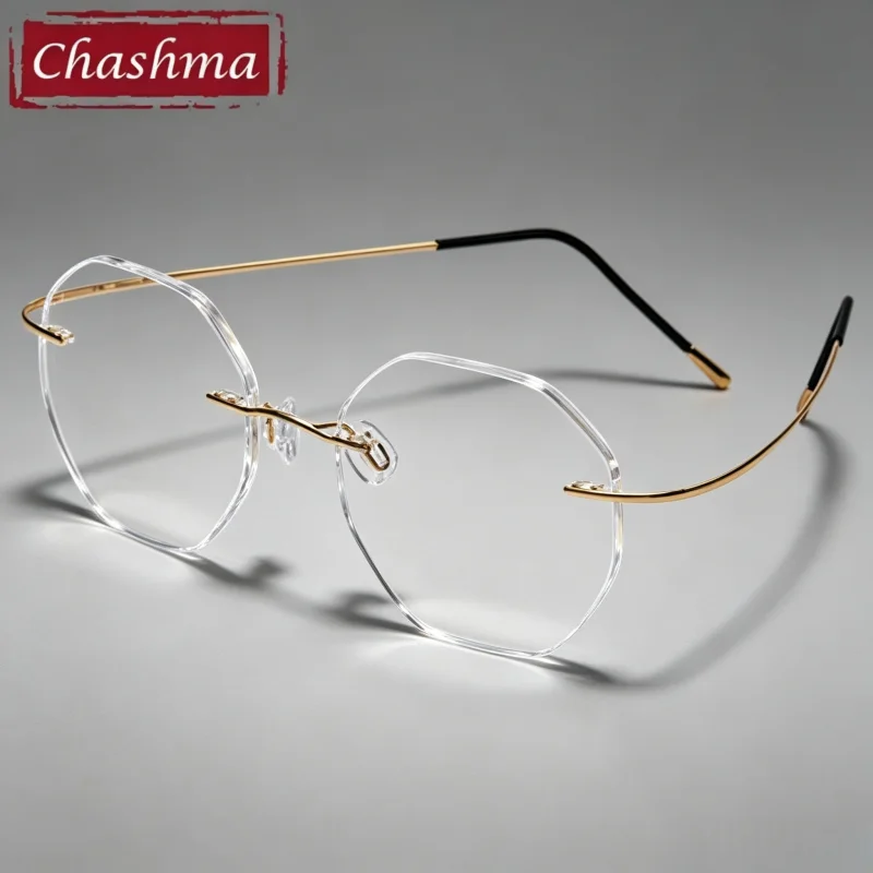 Chashma Prescription Glasses Women Titanium Rimless 2 g Octagon Eyeglasses Frame Fashion Flexible Spectacles for Recipe Eyewear
