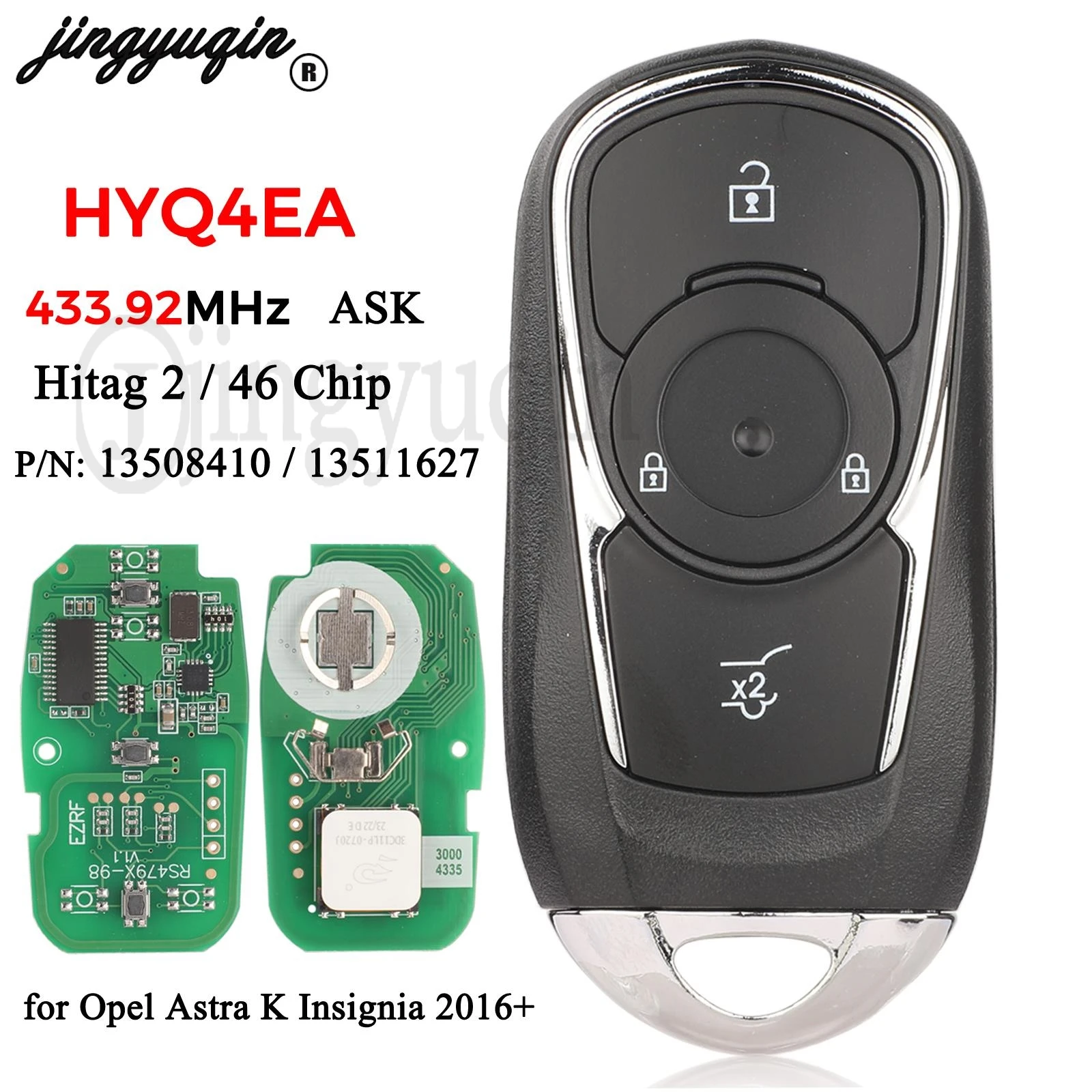 

jingyuqin 3 Buttons HYQ4EA 433.92 ASK Remote Smart Car Key ID46 Chip For Opel Astra K Insignia fob uncut Blade Replacement