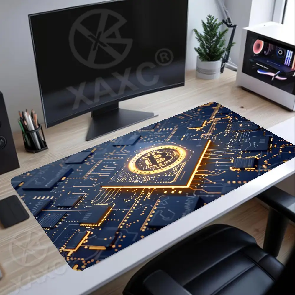 crypto mouse pad, BTC desk mat, geometric crypto symbol, non-slip gaming pad, tech aesthetic desk access  XAXC