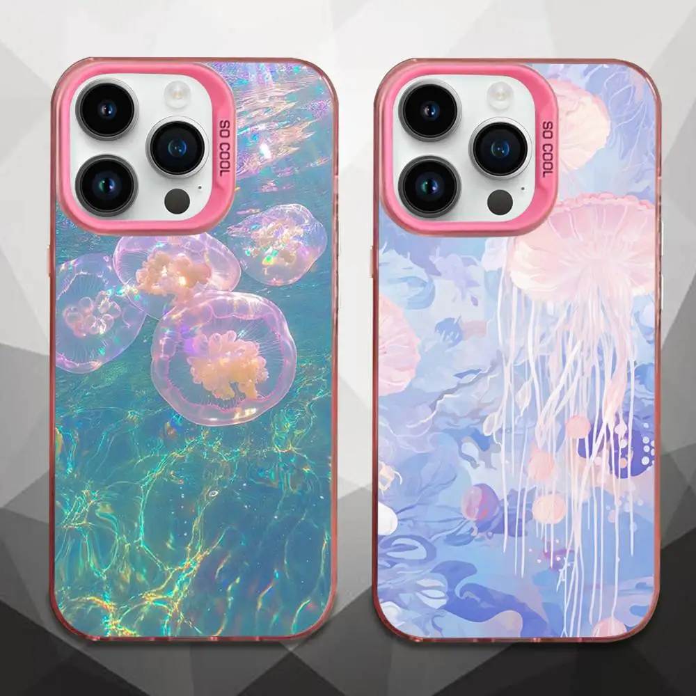 

Blue Melancholy Ocean Jellyfish Phone Case For iPhone 16,15,14,13,12,11,Mini,Pro,E,MAX Pink Candy Matte Shockproof Cover