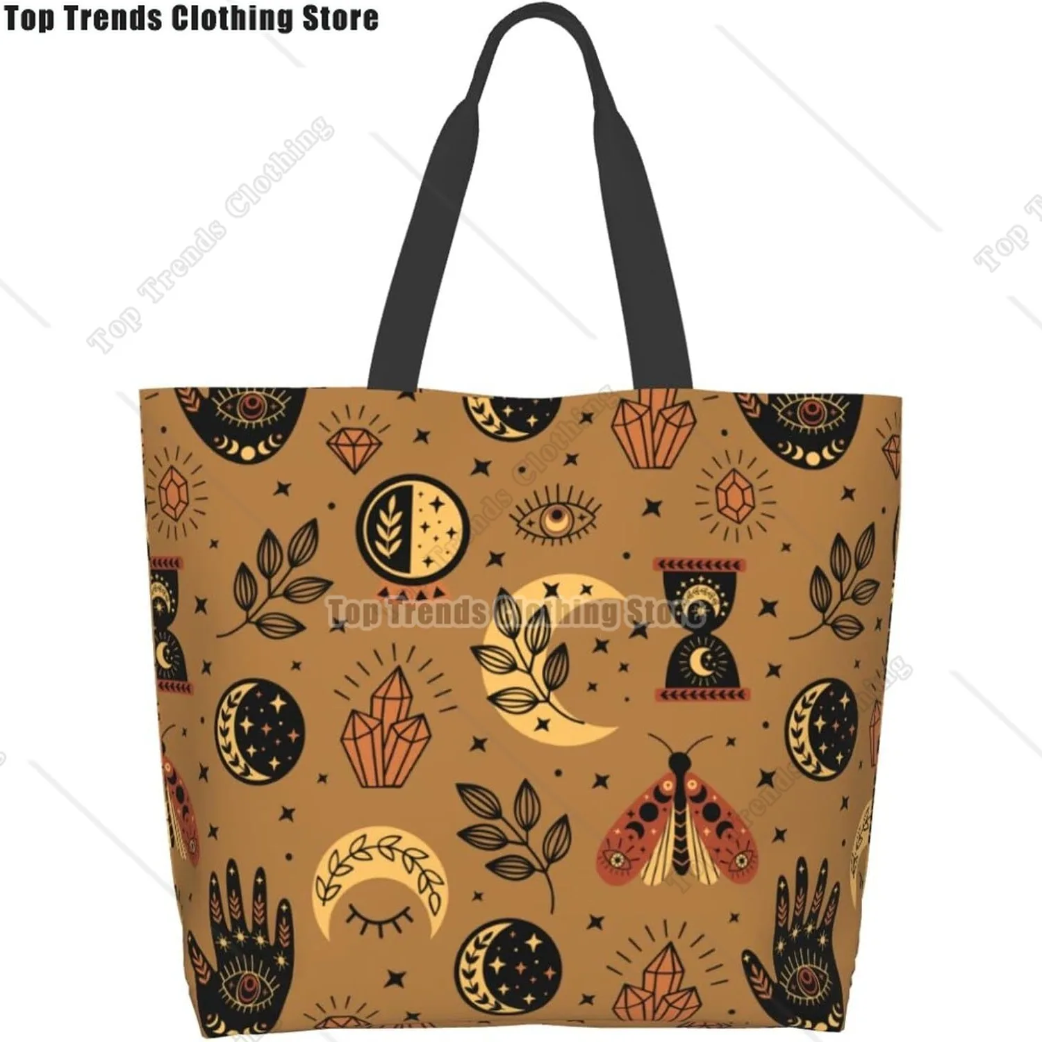 Large Tote Bag Tarot Boho Moon Butterfly Magic Reusable Grocery Bag Shoulder Bags for Women Girl Travel Beach Work School