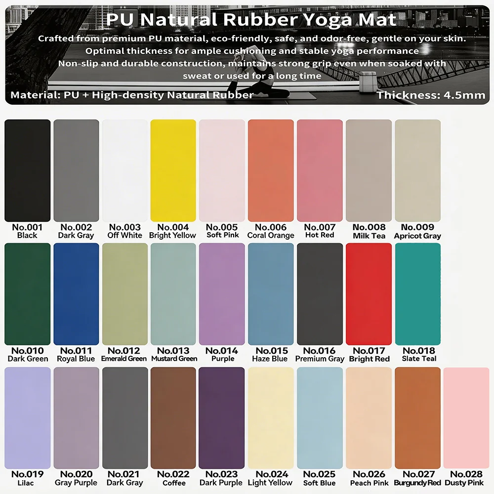 Custom Logo Print PU Natural Rubber 4.5mm Thick Pink Waterproof Durable Yoga Pilates Mat with Carrying Strap