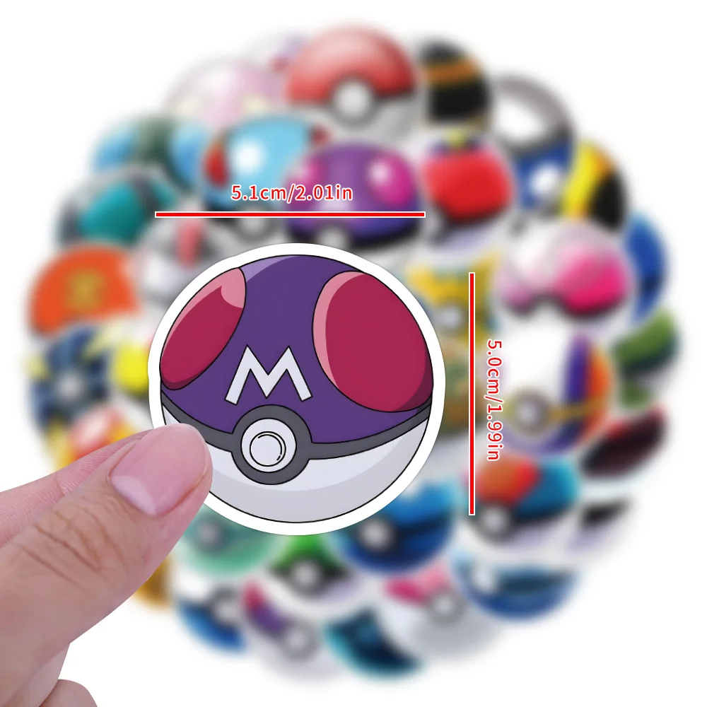 50pcs Cartoon Animation Pokémon Poke Ball Decorative Luggage Notebook Water Cup Stationery Waterproof Sticker