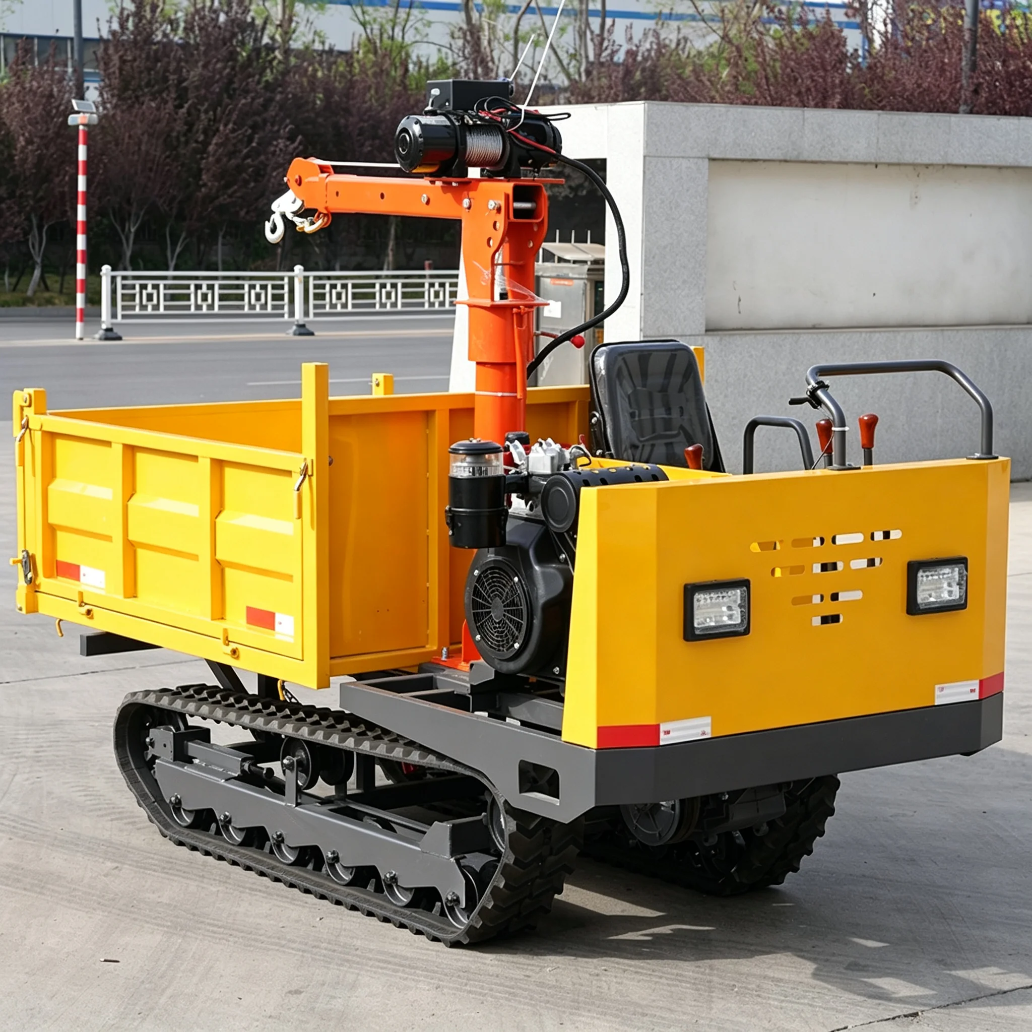 Customized Tracked Carrier 2 Ton with Hydraulic Crane Crawler Transporter Lifting Equipment Heavy Duty Rubber Track CE