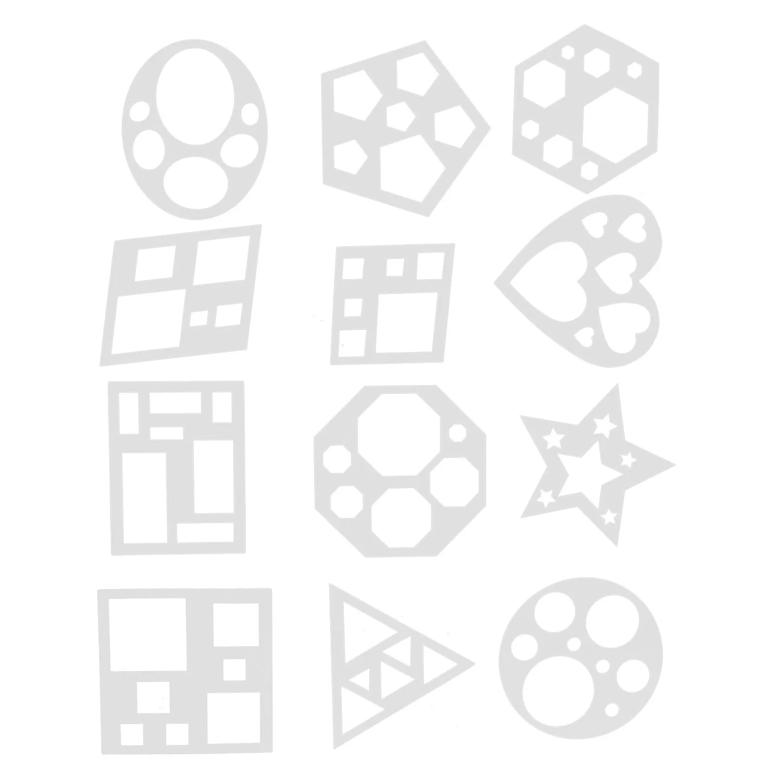 12Pcs Geometric Stencils Set Reusable Plastic Drawing Stencils for Preschool Learning Shapes Colors Cognitive Development