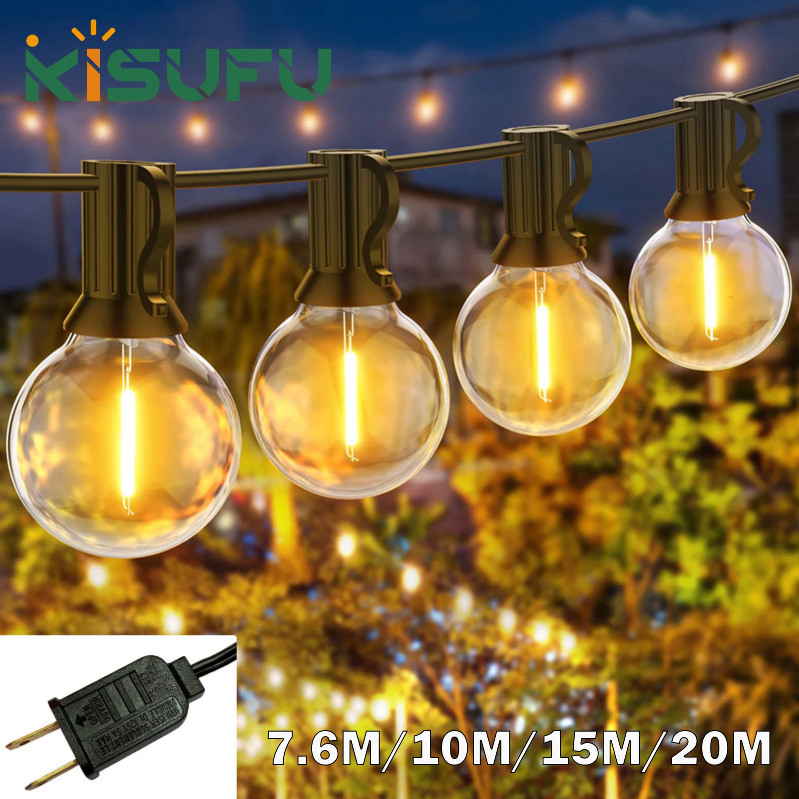 G40 String Lights With EU/US Plug E12 Bulbs Warm RGB 10M 15M 20M Shatterproof Patio Hanging Light Christmas Party Garden Decor