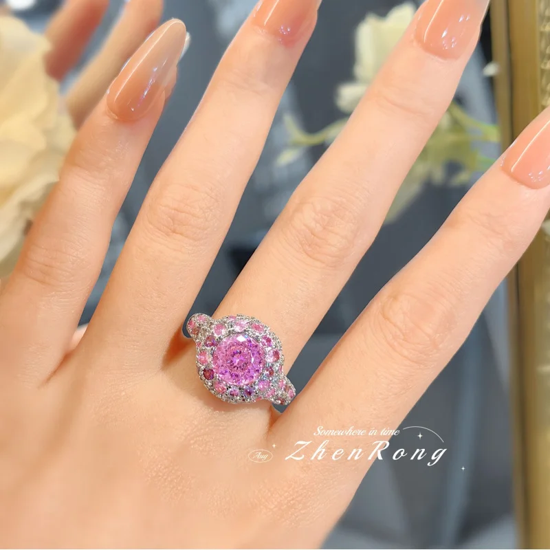

Fashion RoseYour Highness Gradient Pink Diamond Nest Cut Ring with Full Diamonds (Women's Style) Wedding Party Elegant Jewelry