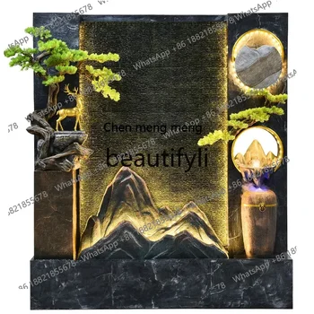 cc182R Large water curtain wall, flowing water rockery fountain, fish pond partition, screen entrance ornament, hotel decoration