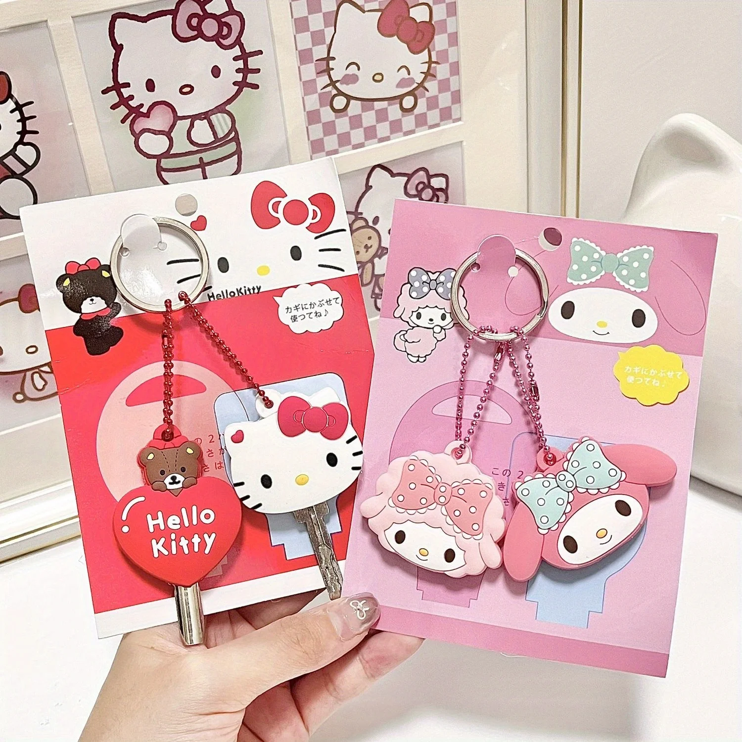 

Kawaii Cat Head Key Ring Adorable Soft Rubber Key Cap Creative Bag Charm Gift