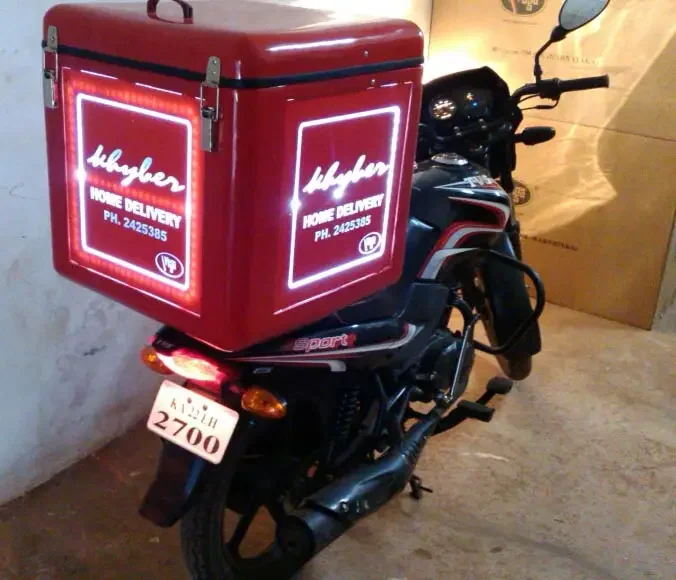 KX FRP 113L Pizza Motorcycle Delivery Box For Scooter With LED Advertisement with Brake Light