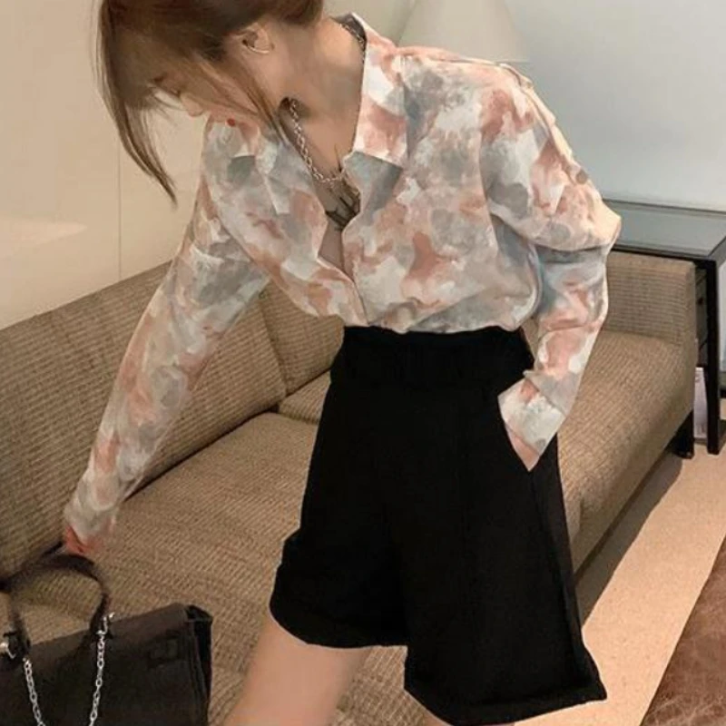 

Рубашки с принтом тай-дай, женские милые свободные рубашки в стиле ретро, универсальные, Ulzzang, для отдыха, простой стильный дизайн, женская уличная одежда, повседневная, элегантная, весна