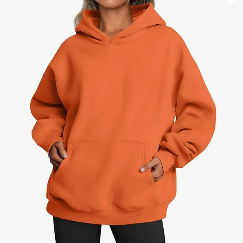 Orange Green Women Hoodies Oversized Sweatshirts Pullover Long Sleeve Hooded With Pockets Spring Fall Outfit 2024 Casual Clothes