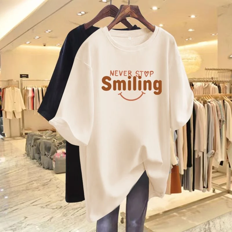 Women's Lovely Letter Printed Fashion 100 Cotton O-neck Pullover Summer Casual Loose Versatile Short Sleeve Basics T-shirt S-4xl