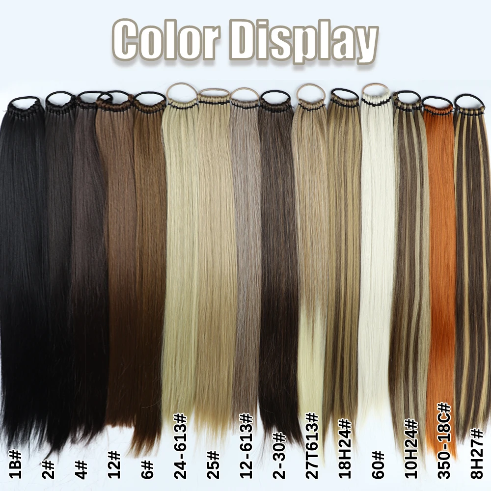 Synthetic Long Straight Ponytail Hair Extensions With Elastic Hair Band 24Inch Heat Resistant Pony Hairpiece For Women Daily Use