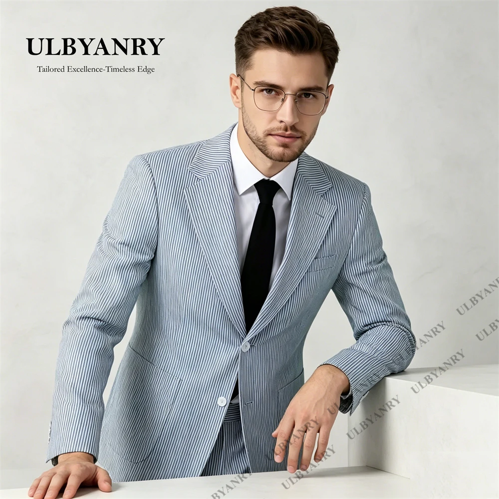 ULBYANRY Nadelstreifen-Anzug Slim Fit Einreihiger Revers-Anzug für Herren, 2-teiliger Smoking-Jacke und Hose Herren-Businessanzüge für den Alltag