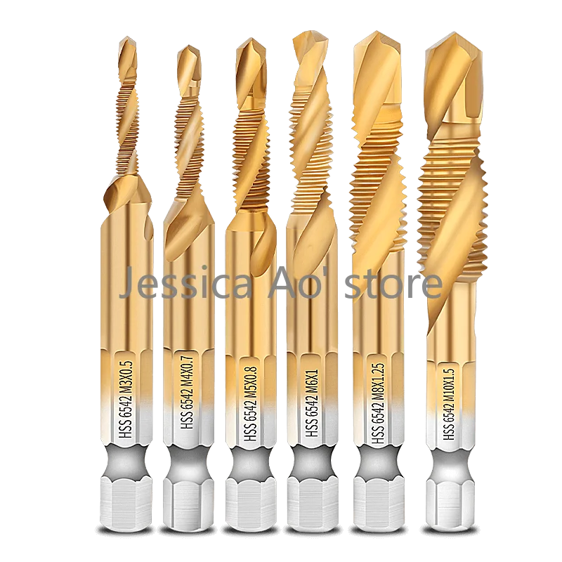 2pc High Speed Steel Titanium Taps Screw Tap Threading Tool Machine Drilling Tapping and Chamfering Integrated Composite Tap Bit
