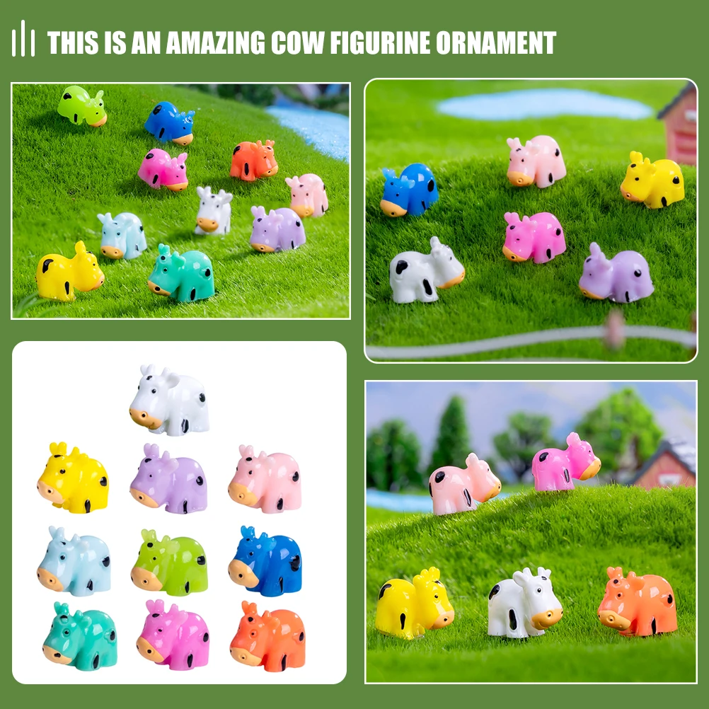 

10pcs Colorful Mini Cow Figurines Resin Statue Durable Desktop Garden Ornament for Lawn Easter Cake Decoration Gift Cartoon