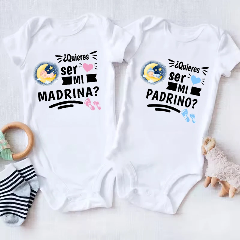 Do You Want To Be My Godmother Godfather Print Baby Bodysuit Infant Request Godmother Clothes Newborn Short Sleeve Romper Outfit