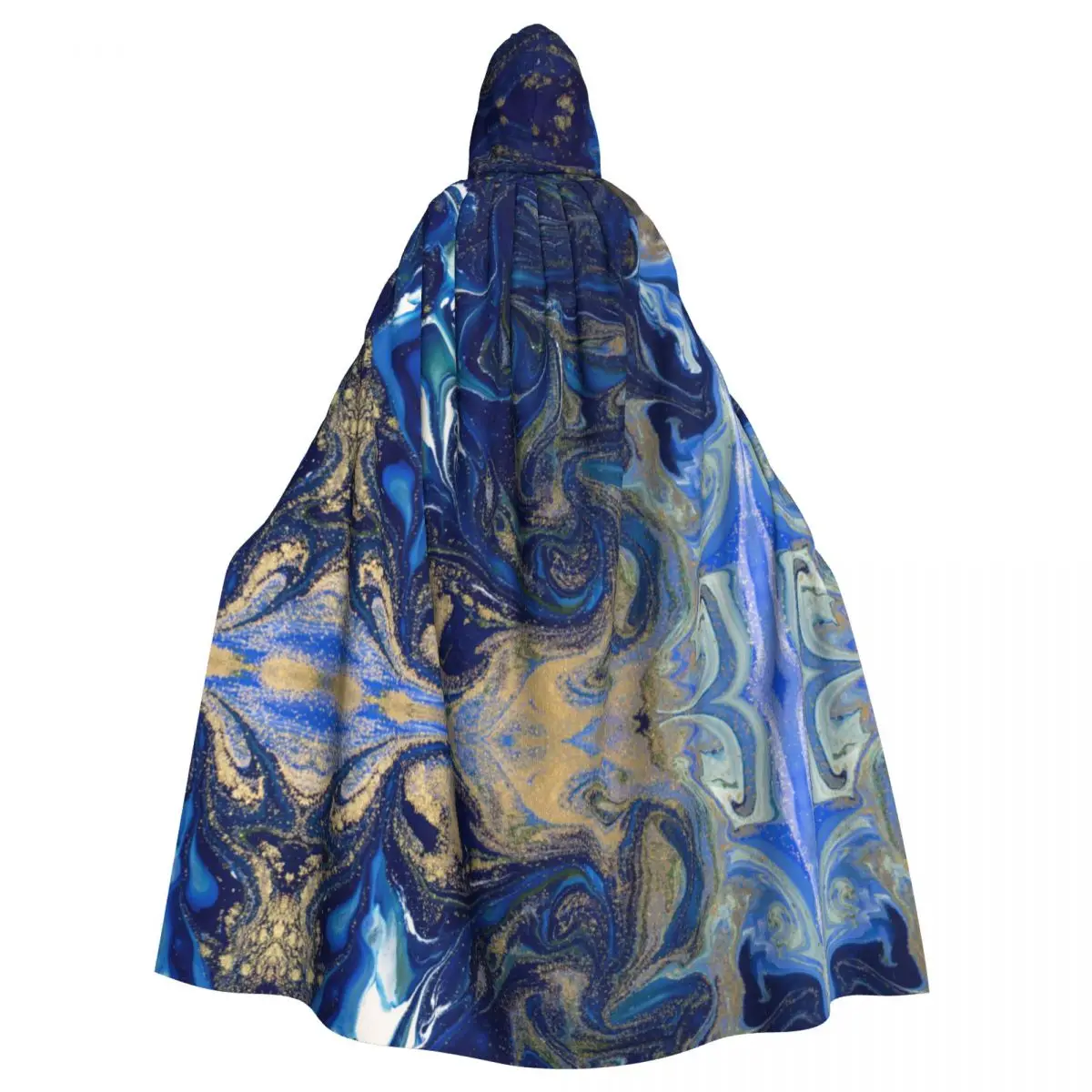 

Hooded Cloak Unisex Cloak with Hood Blue And Gold Liquid Marble Cloak Vampire Witch Cape Cosplay Costume