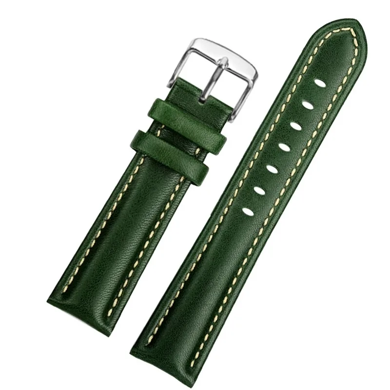 Moda verde derme pulseira de relógio 16 18 20 22mm para qualquer marca cinta homem ms couro macio borboleta fecho pulseira equipar com ferramenta