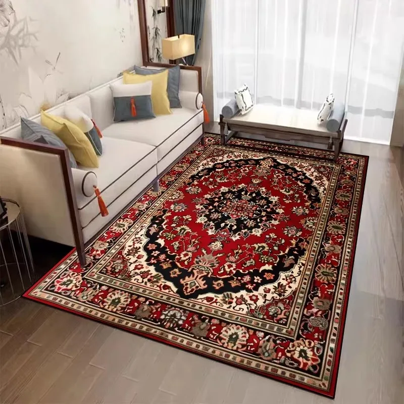 

Red Persian Large Area Living Room Carpet Lounge Easy Clean Floor Mats Bedroom Non-slip Bedside Rugs Room Decor Classical Carpet