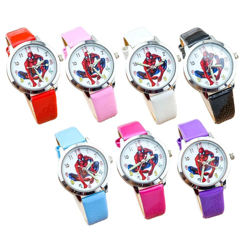 Miniso Anime Cartoon Marvel Spiderman Lichtgevende Ronde Quartz Jongens Studenten Horloge Kinderen Lederen Riem Polshorloge Verjaardagscadeaus