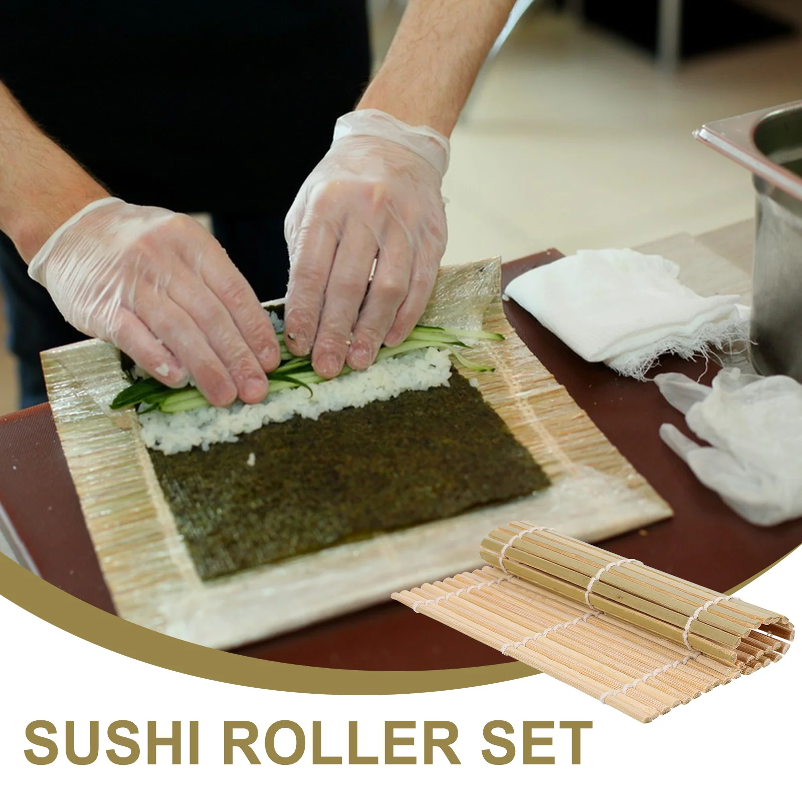 

3pcs Bamboo Foldable Stain Resistant Easy Clean Cushion Sushi Rolling Pad Sushi Making Tool Kitchen Bar Utensil
