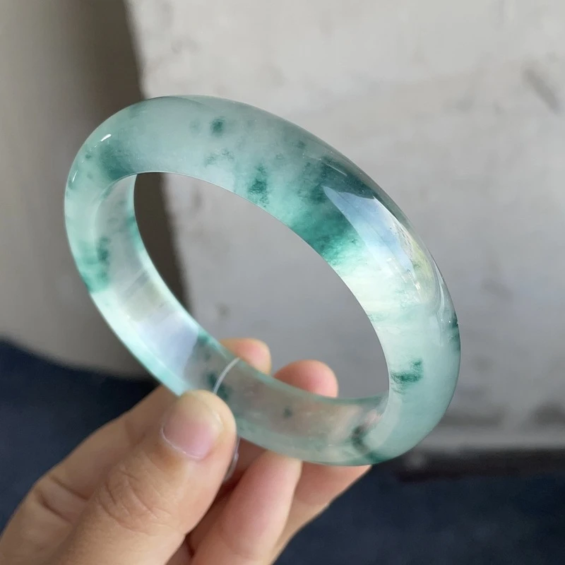 High quality ice flower deep green jade bracelet bangle bangles for women green floating light sunny clear water bangle Jewelry