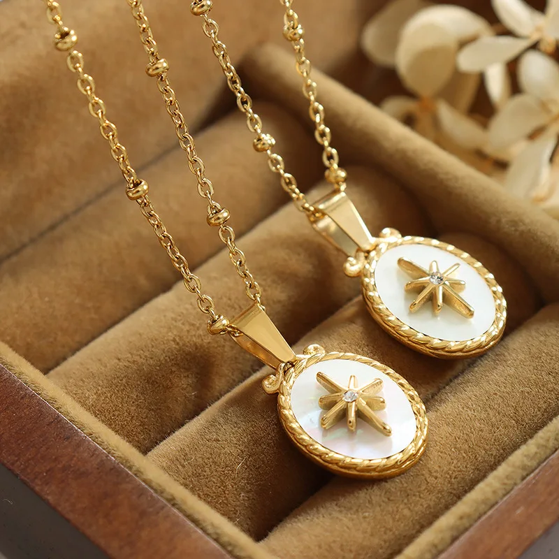 Sweet Women's Necklace Earring Set Small Design Necklace White Haibei Star Pendant Necklace Elegant Women's Jewelry Set