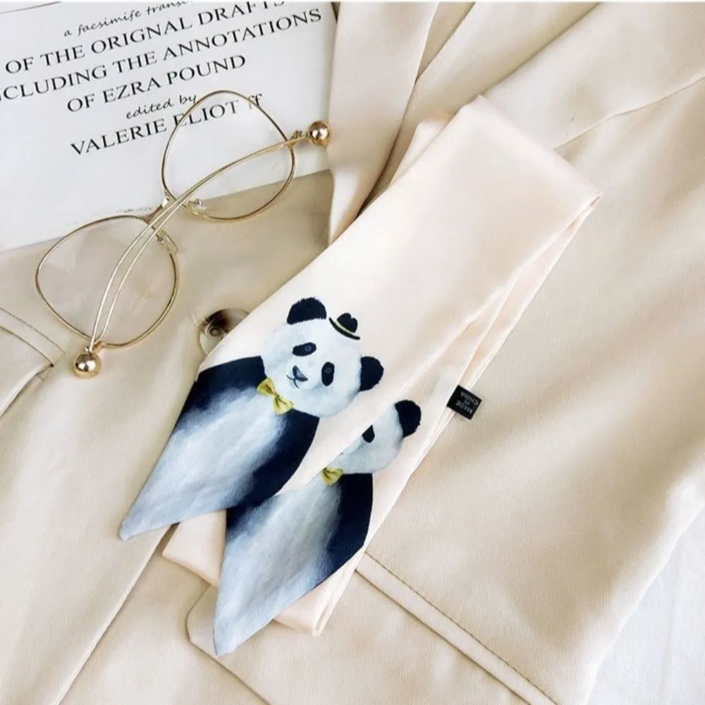 Cute Satin Skinny Scarf Animal Printed Bag Strap Decorative Business Scarf Long Wrist Ribbons For Women
