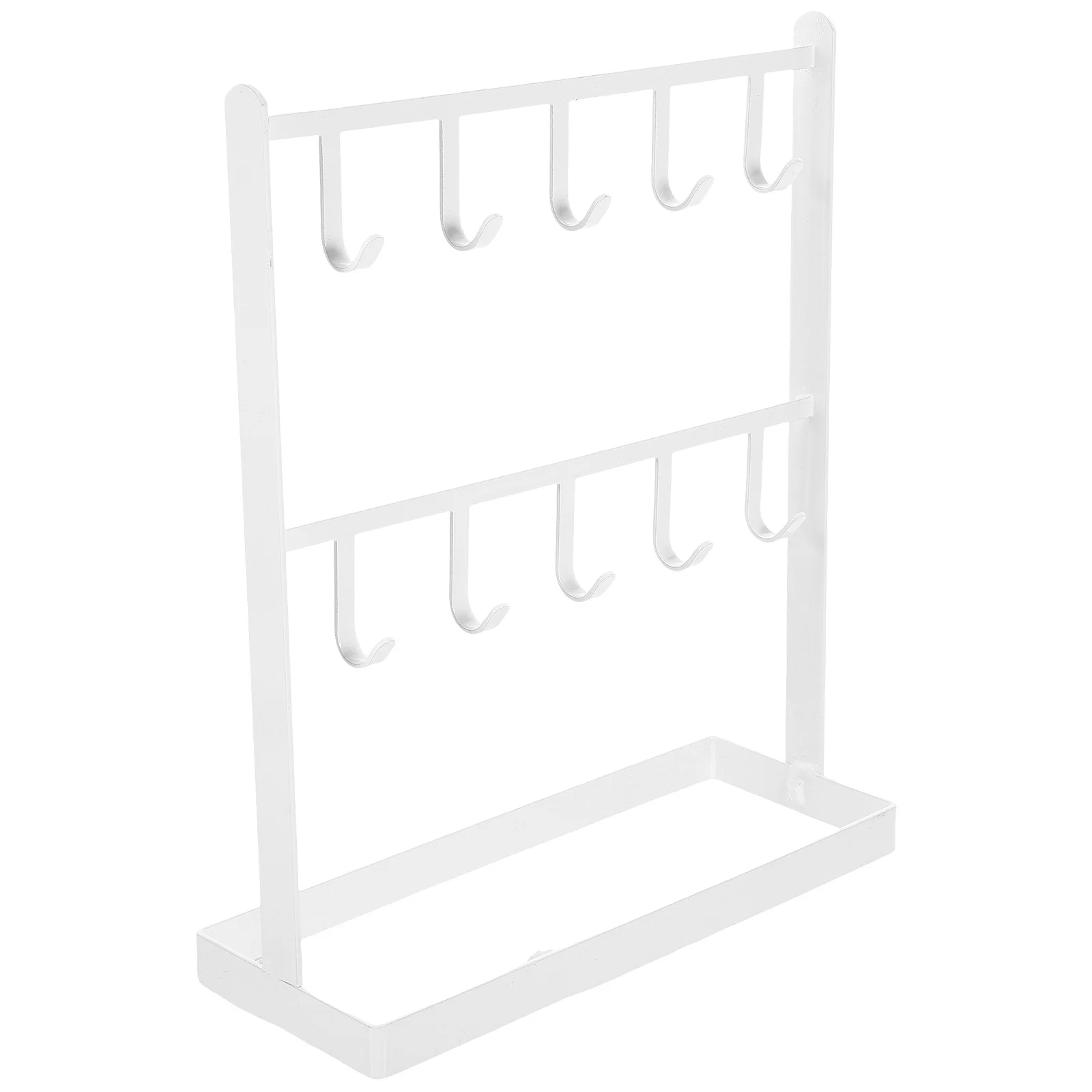 Two Tier Jewelry Organizer Hanging Ornament Storage Rack Metal Frame Wood Base for Necklaces Rings Earrings Watches Holder