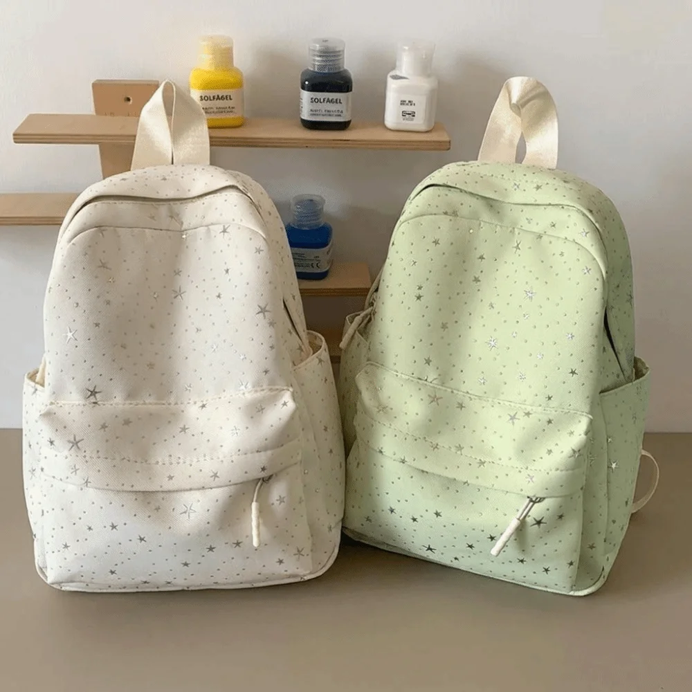 Tas Ransel Simple Print Star Kapasitas Besar Gaya Kuliah Tas Ransel Nylon Ringan Gaya Korea Tas Sekolah Siswa Outdoor