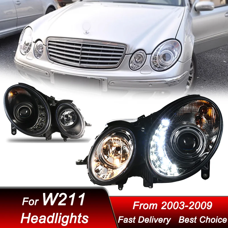 المصابيح الأمامية للسيارة لمرسيدس بنز E Class W211 E200 2003-2009 نمط جديد LED السيارات كشافات الجمعية العارض عدسة الملحقات عدة