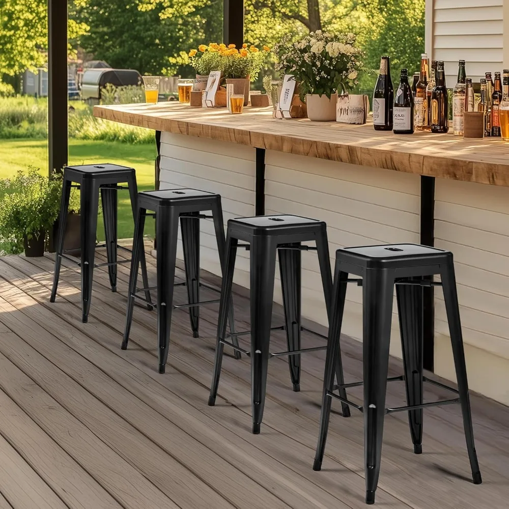 

Metal Bar Stools, Set of 4 Bar Height Backless Bartools, Indoor/Outdoor Stackable Kitchen Dining Chair