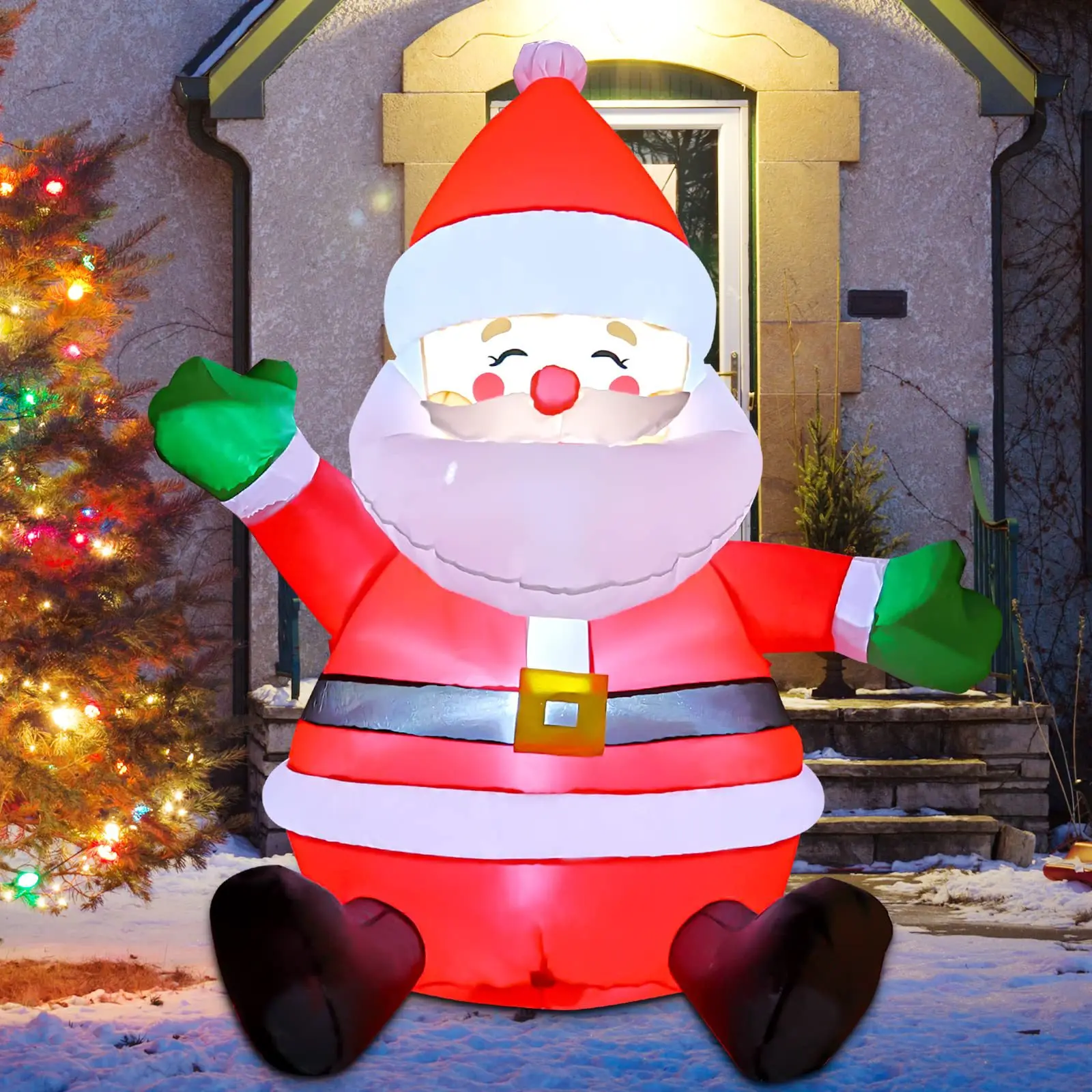 

4FT Christmas Solar Term Model Balloon,Glow Inflatable Sitting Santa Claus Snowman Courtyard Door Shopping Mall Decoration Props