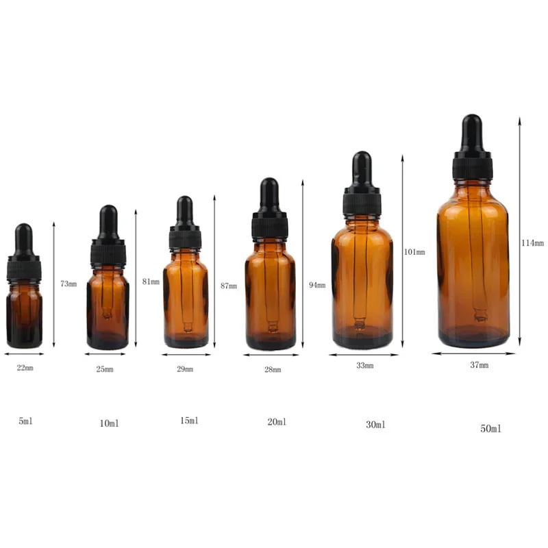 10pcs 10ml 20ml 30ml 50ml Amber Glass Drop Bottle Liquid Reagent Pipette Bottle with Eye Dropper for Essential oil Aromatherapy