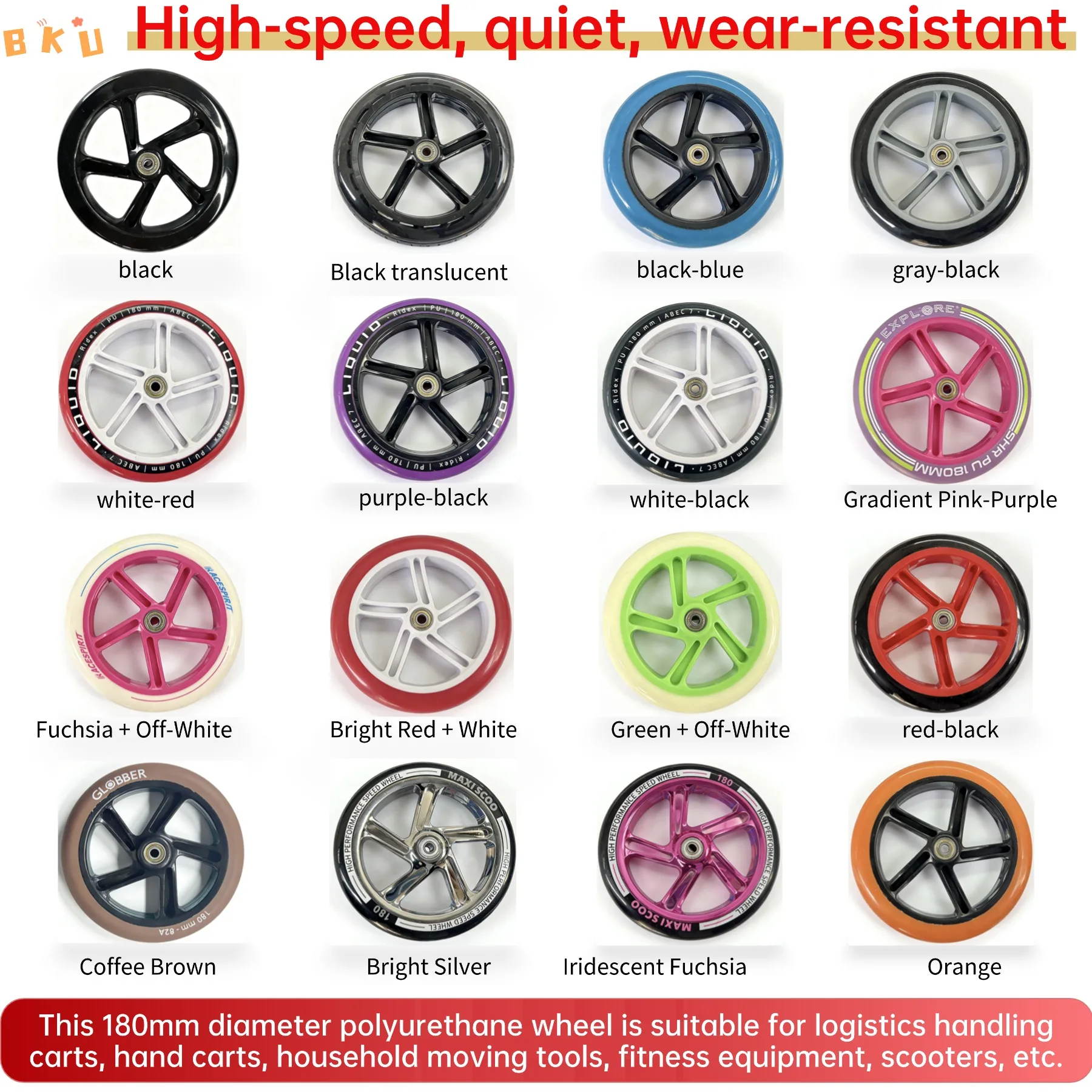 

2-Pack 180mm Scooter Replacement Wheels, 7 Inch Professional PU Wheels for Kick Scooters & Push Carts
