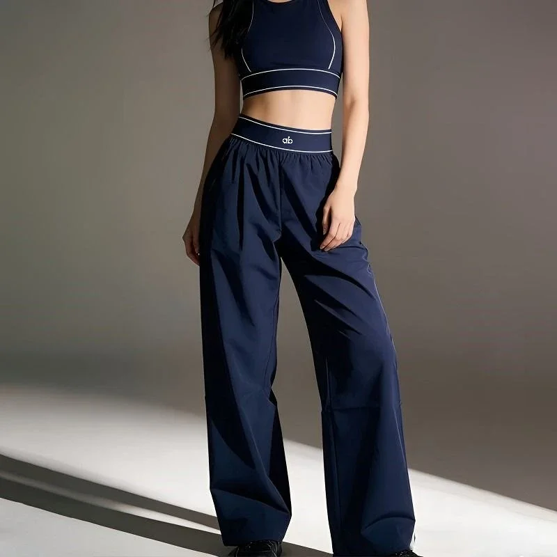 Women Dark Blue Quick‑Dry Cool Breathable Casual Pants Lightweight Floor‑Length Loose Versatile Elastic Sports Sweatpants sport