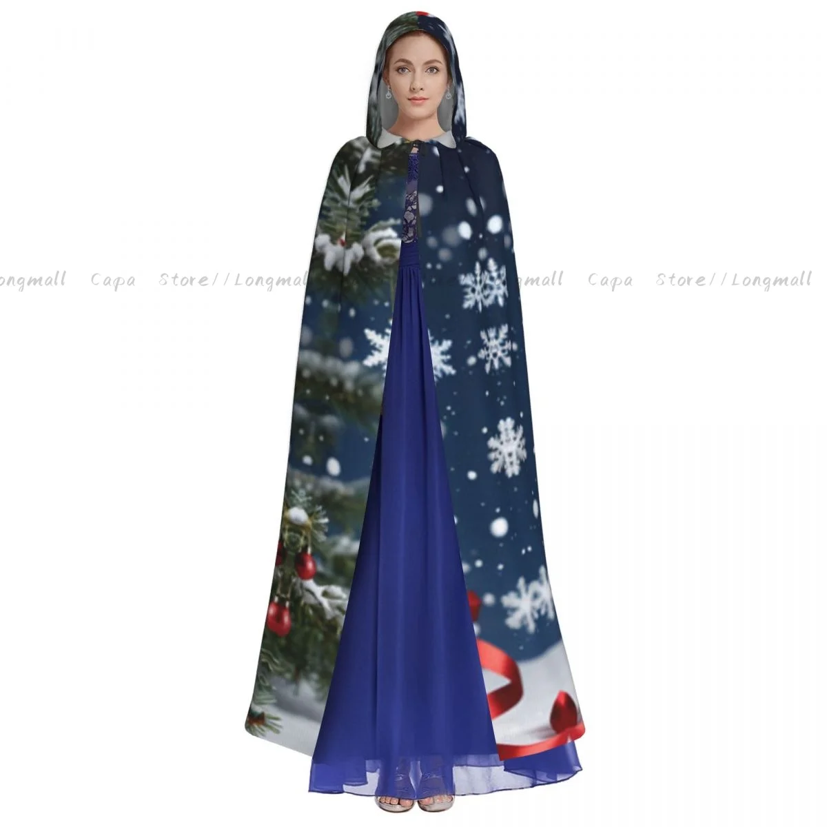 Adult Vampire Cape Hooded Robe Nutcracker With Christmas Snowflakes Halloween Cloak Full Length Cosplay