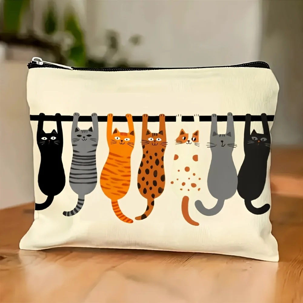 

A Cute Cat Strap Design Cosmetic Bag- Multifunctional Zipper Pouch, Jewelry Storage Bag, Perfect Travel Zipper Small Storage Bag